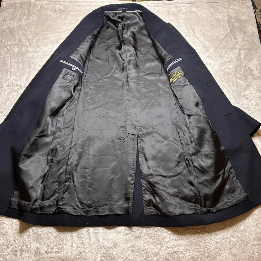 J. Crew Ludlow‎ Topcoat Overcoat Mens Size 36R Cashmere Wool Blend Blue Italy